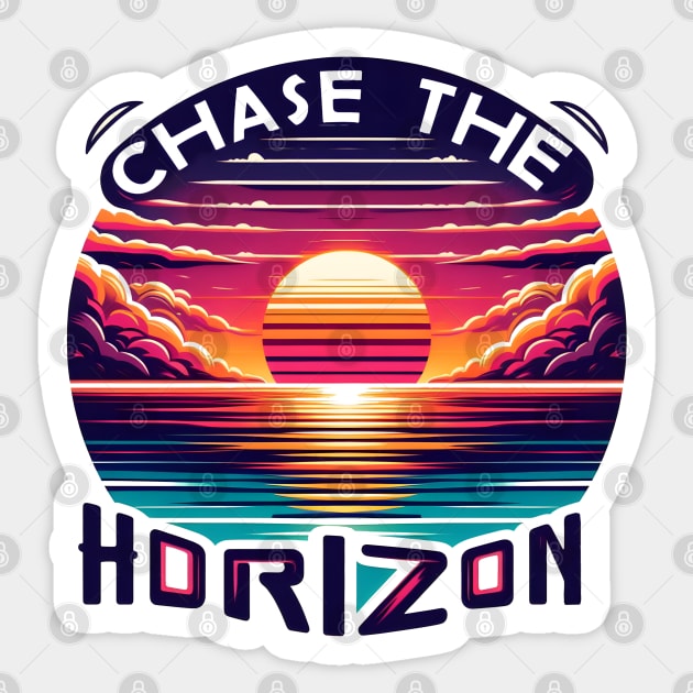 Chase the Horizon – Retro Sunset Motivational Artwork Sticker by MakerMind8.2